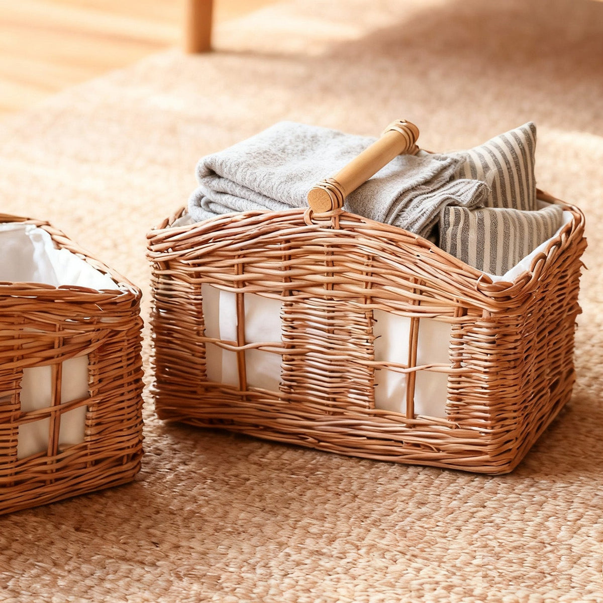 Rustic Storage Basket with Linen Lining | Kelmera