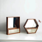 Rustic Wall Mirror with Natural Rattan Frame | Kelmera