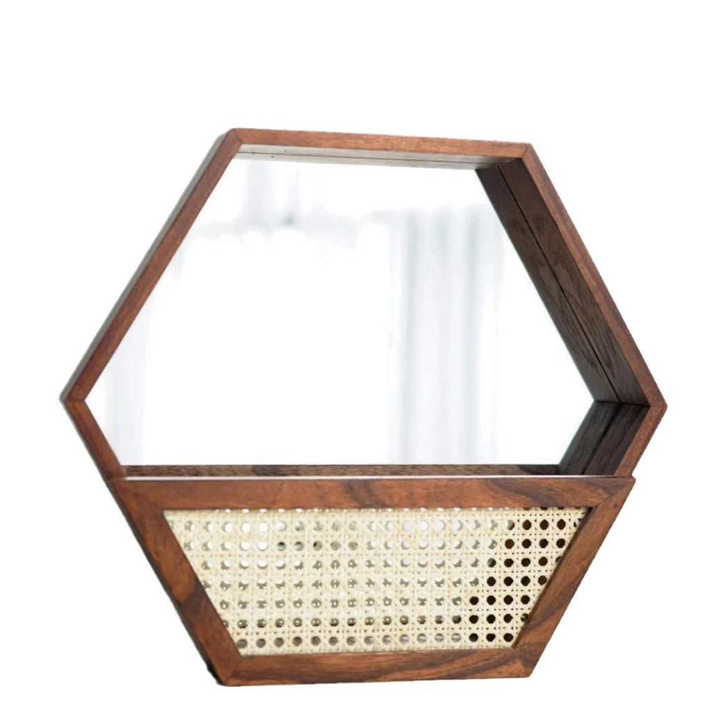 Rustic Wall Mirror with Natural Rattan Frame | Kelmera