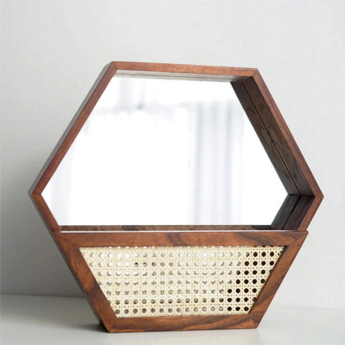 Rustic Wall Mirror with Natural Rattan Frame | Kelmera