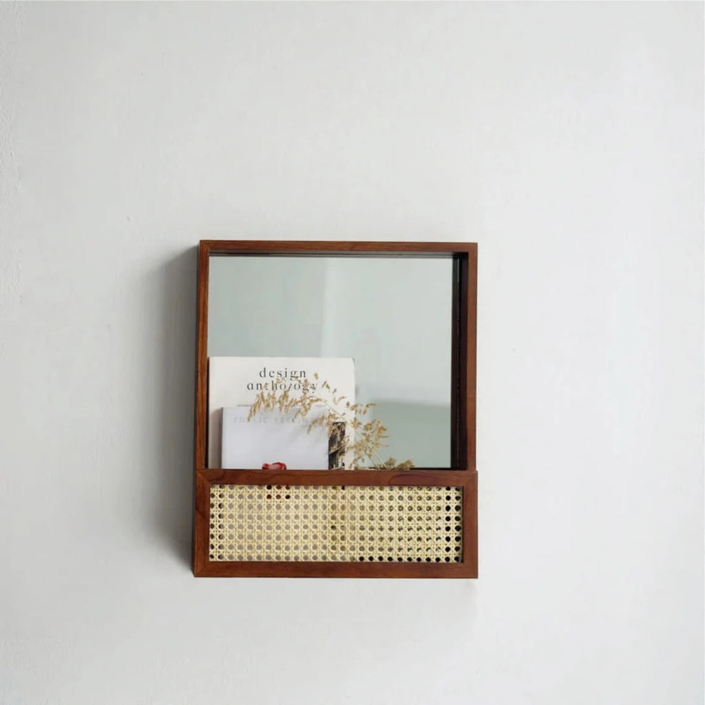Rustic Wall Mirror with Natural Rattan Frame | Kelmera