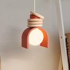 Scandinavian Arch-Shade Pendant Lamp with Wood Ring Accents and Frosted Globe | Kelmera