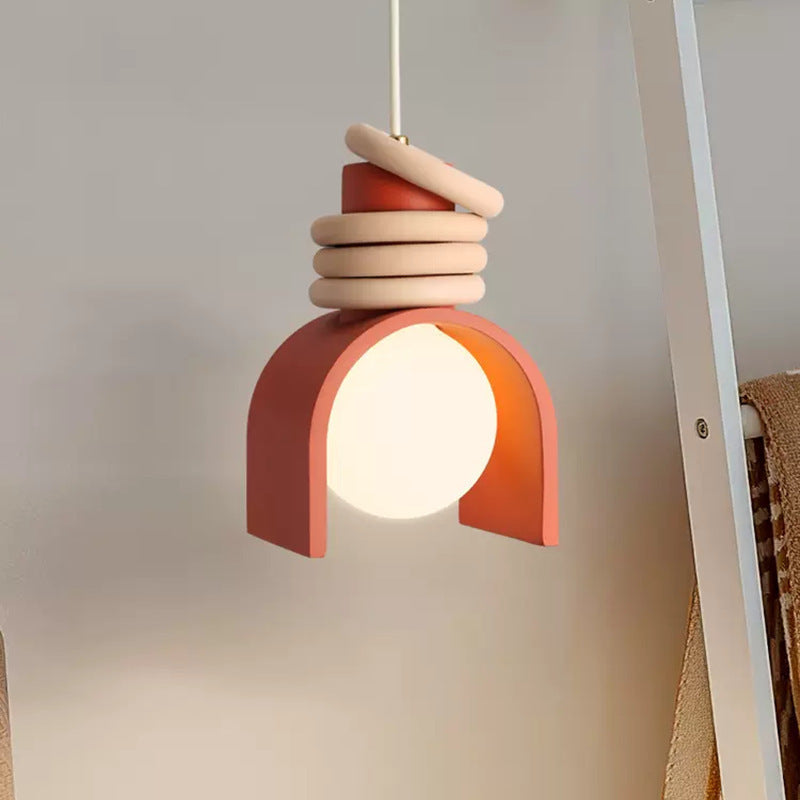 Scandinavian Arch-Shade Pendant Lamp with Wood Ring Accents and Frosted Globe | Kelmera