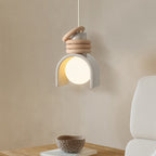 Scandinavian Arch-Shade Pendant Lamp with Wood Ring Accents and Frosted Globe | Kelmera
