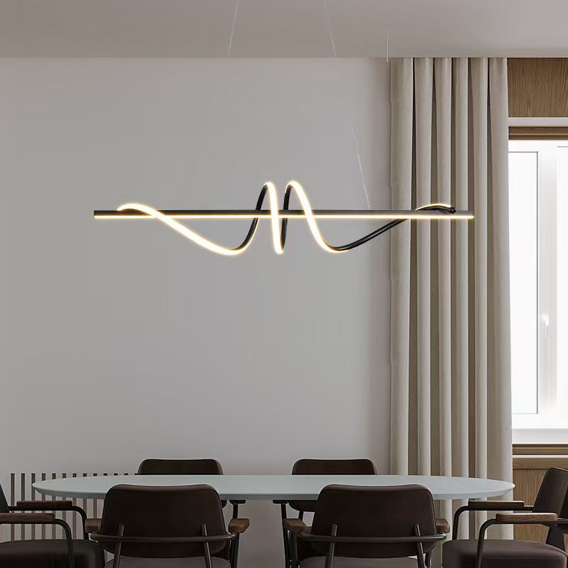 Sculptural LED Wave Linear Pendant Light with Loop Accent | Kelmera