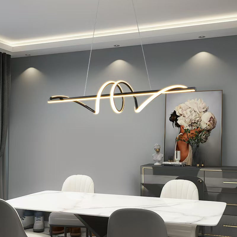 Sculptural LED Wave Linear Pendant Light with Loop Accent | Kelmera