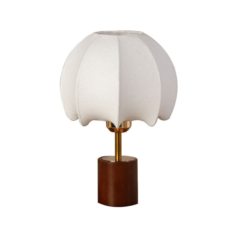 Sculptural Table Lamp with Wooden Base, Brass Stem, and Cardboard Shade | Kelmera