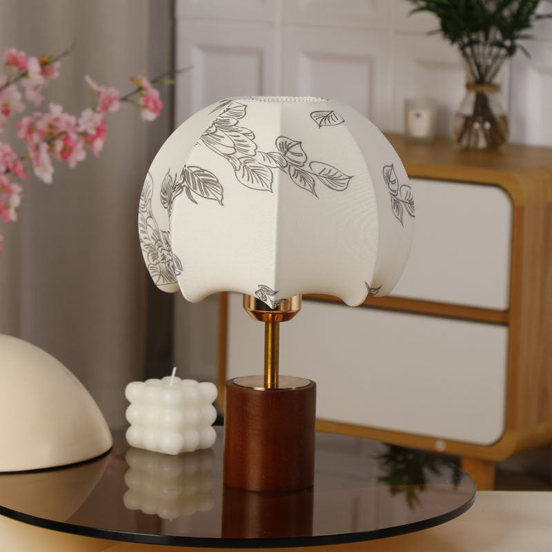 Sculptural Table Lamp with Wooden Base, Brass Stem, and Cardboard Shade | Kelmera