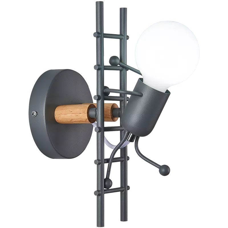 Sculptural Wall Lamp with Opal Glass Globe and Decorative Ladder Frame | Kelmera