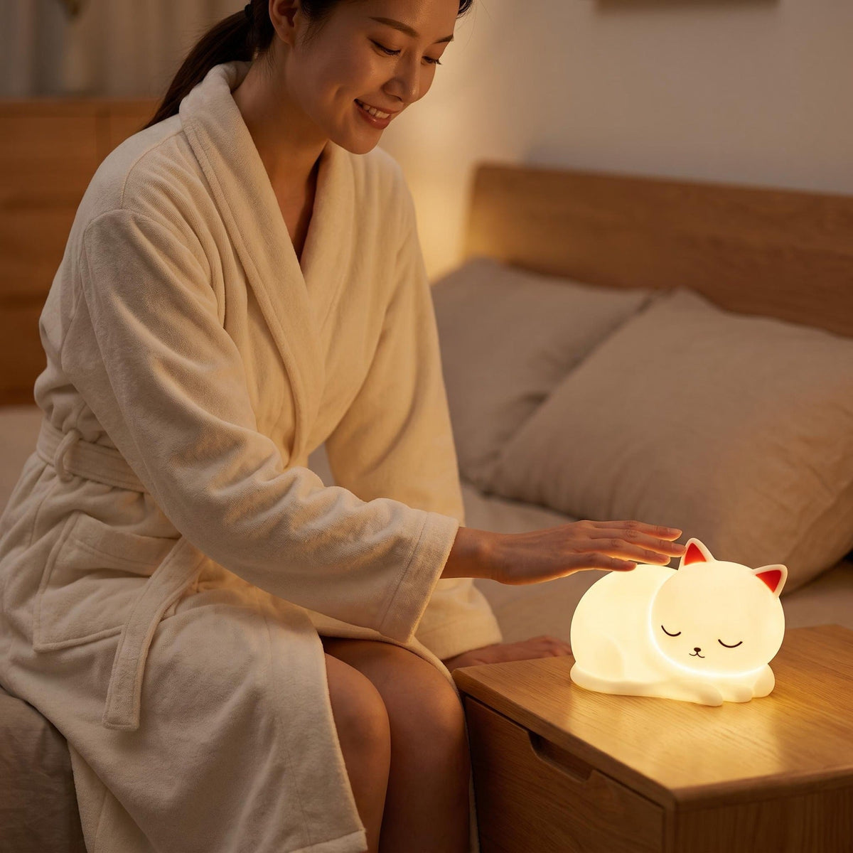 Silicone Sleeping Cat LED Night Light with Touch Dimming USB Rechargeable | Kelmera