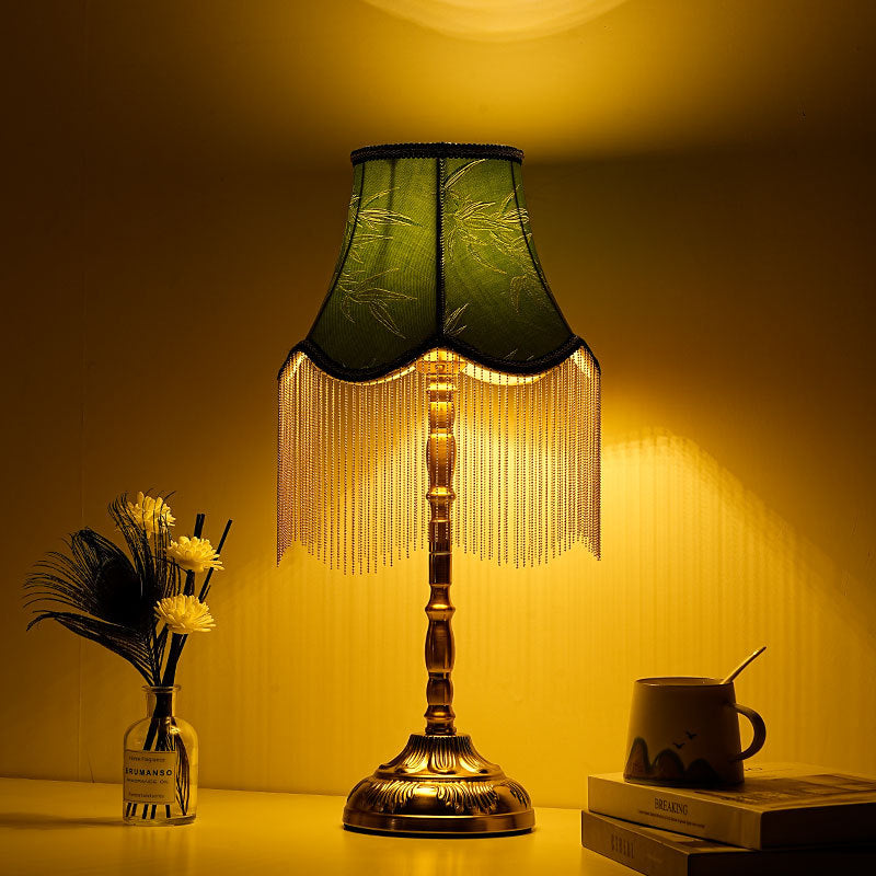 Silk Fringed Empire-Style Table Lamp with Bead Tassel Shade | Kelmera