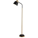 Slim Brass Torchiere Floor Lamp with Tilted Cone Shade and Adjustable Neck | Kelmera