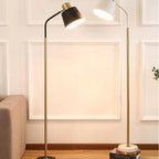 Slim Brass Torchiere Floor Lamp with Tilted Cone Shade and Adjustable Neck | Kelmera