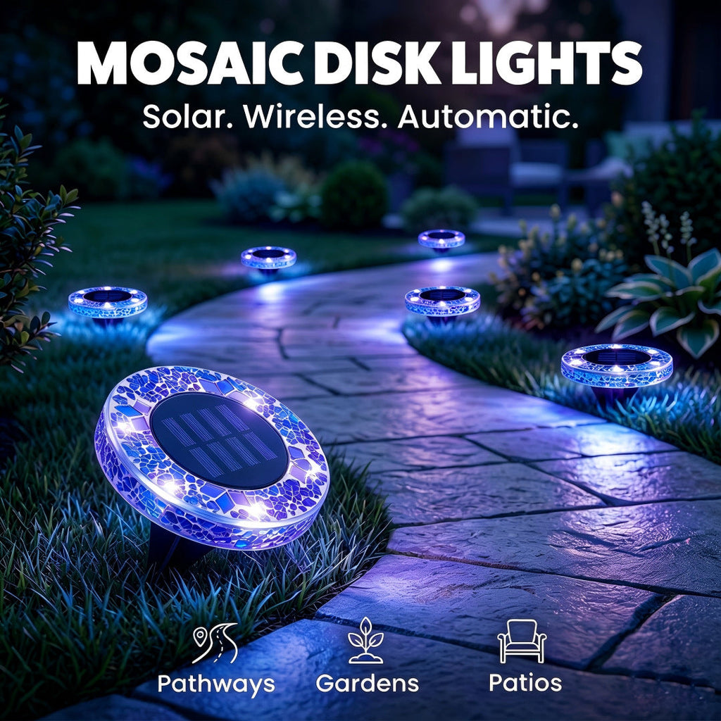 Solar Mosaic Glass Garden Path LED Spotlights | Kelmera
