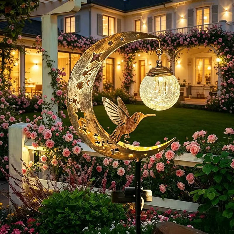 Solar-Powered Decorative Garden Stake Light with Crescent Moon Fairy Lantern | Kelmera