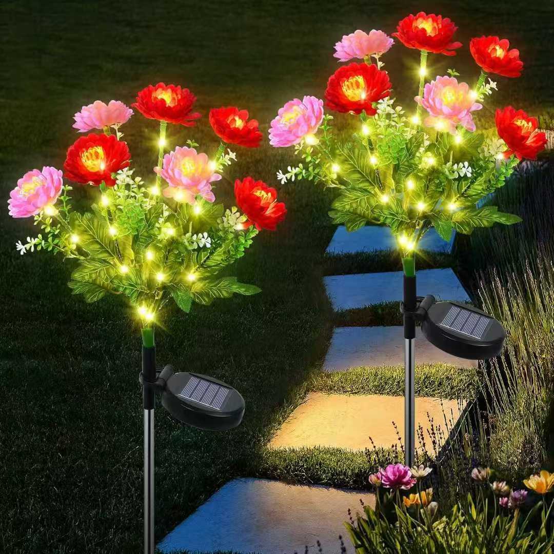 Solar-Powered Decorative Garden Stele with Lifelike Ranunculus Bouquet | Kelmera