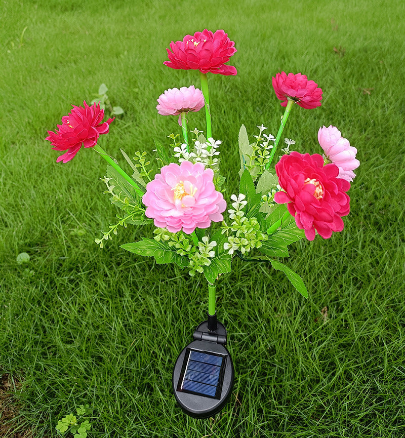 Solar-Powered Decorative Garden Stele with Lifelike Ranunculus Bouquet | Kelmera
