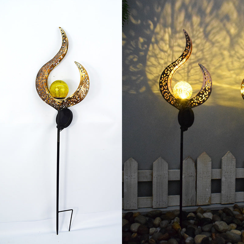 Solar-Powered Filigree Crescent Stake Lantern | Kelmera
