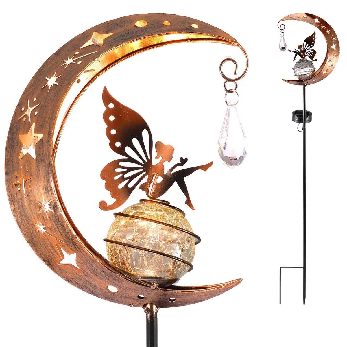 Solar-Powered Filigree Crescent Stake Lantern | Kelmera