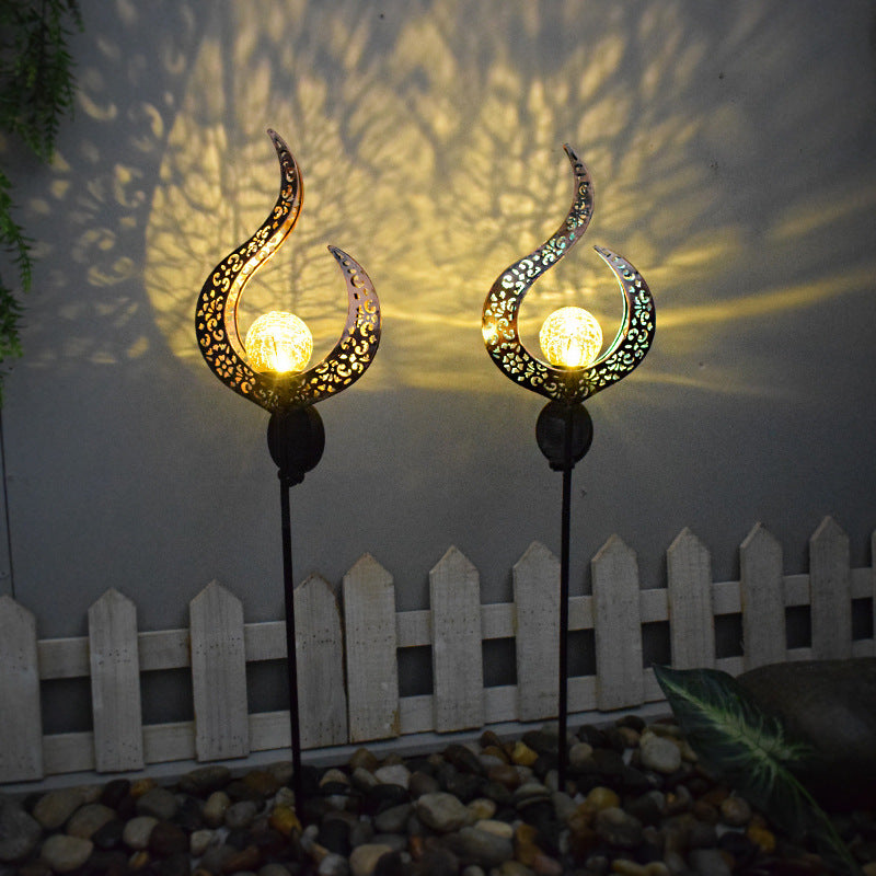 Solar-Powered Filigree Crescent Stake Lantern | Kelmera