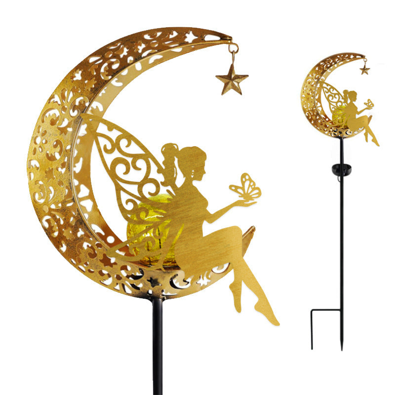 Solar-Powered Filigree Crescent Stake Lantern | Kelmera