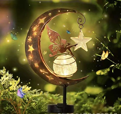 Solar-Powered Filigree Crescent Stake Lantern | Kelmera