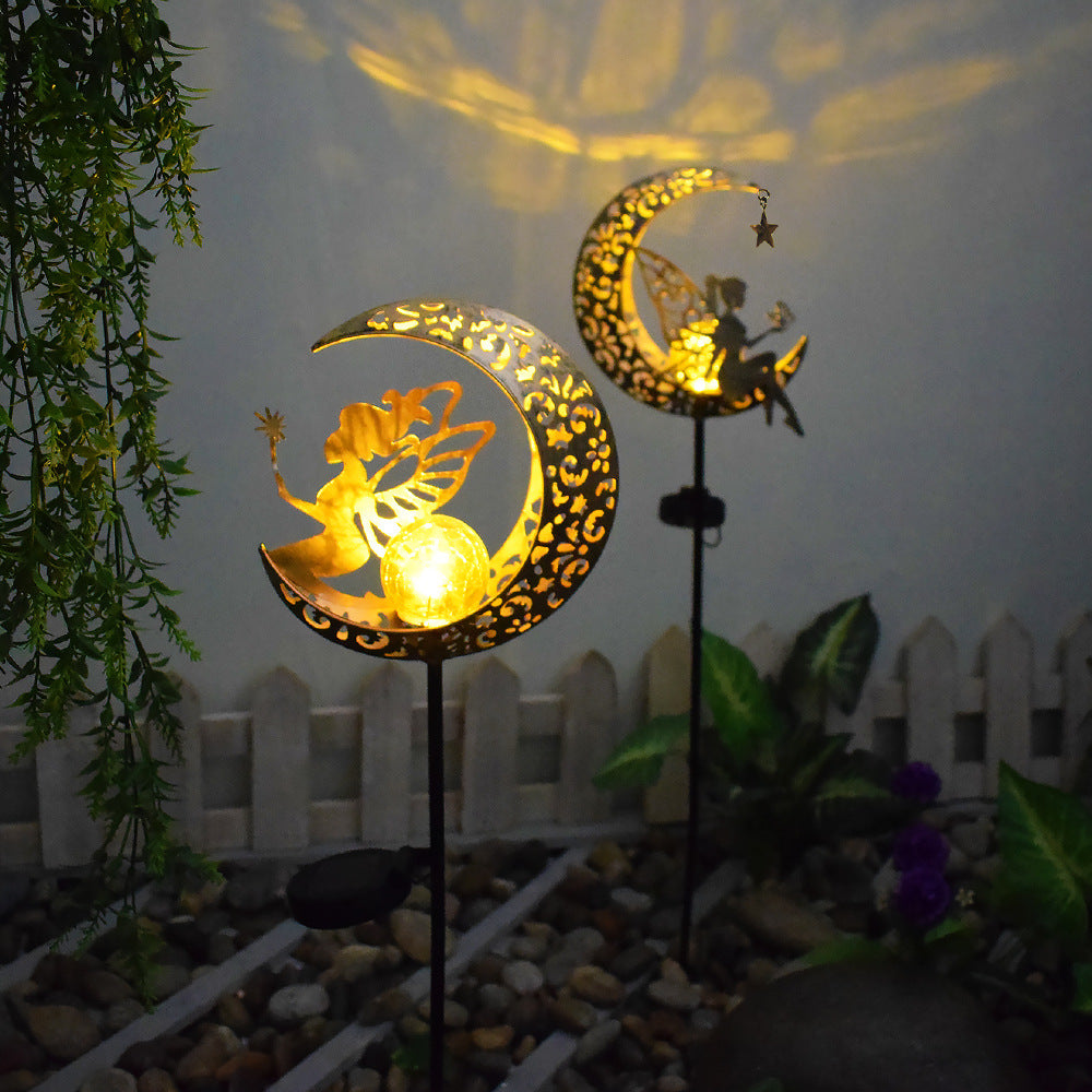 Solar-Powered Filigree Crescent Stake Lantern | Kelmera
