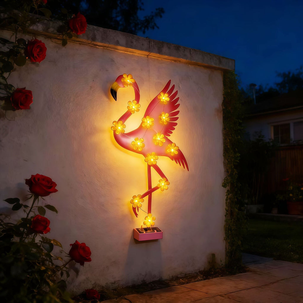 Solar-Powered Flamingo LED Garden Stake Light with Flower Accent Lamps | Kelmera