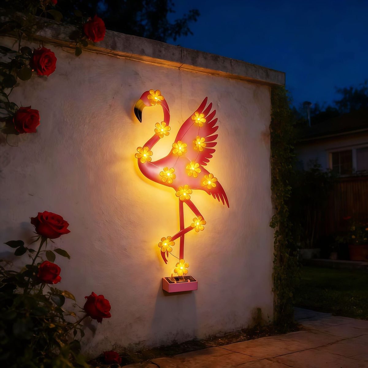 Solar-Powered Flamingo LED Garden Stake Light with Flower Accent Lamps | Kelmera