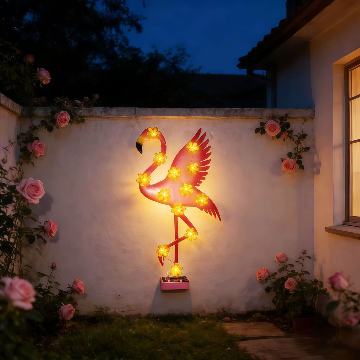 Solar-Powered Flamingo LED Garden Stake Light with Flower Accent Lamps | Kelmera