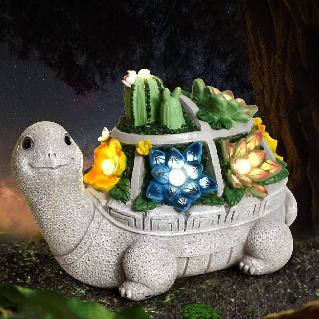 Solar-Powered Garden Gnome Sculpture with Integrated LED Fairy Lights and Turtle Pot | Kelmera