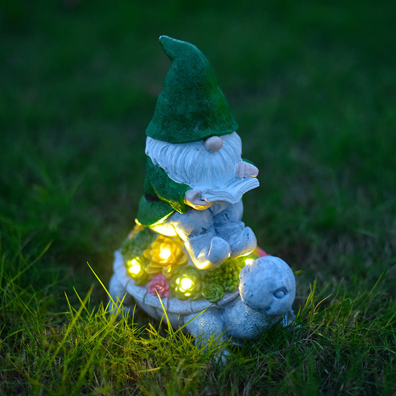 Solar-Powered Garden Gnome Sculpture with Integrated LED Fairy Lights and Turtle Pot | Kelmera