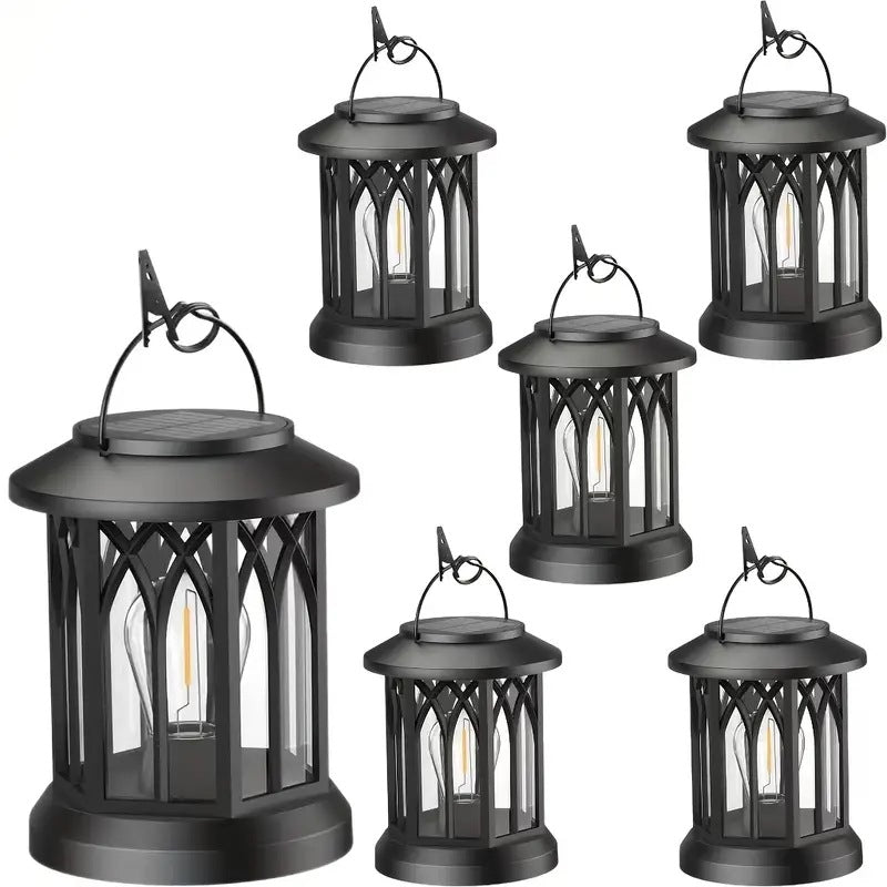 Solar-Powered Hanging LED Lantern Set with Flickering Flameless Candle and Metal Clip Hook | Kelmera