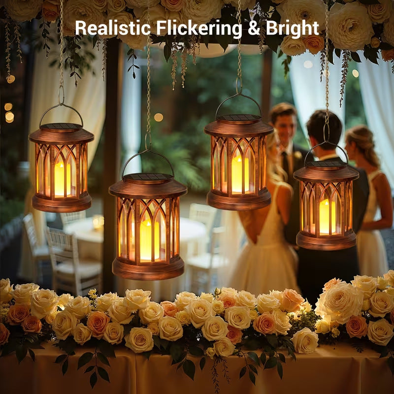 Solar-Powered Hanging LED Lantern Set with Flickering Flameless Candle and Metal Clip Hook | Kelmera