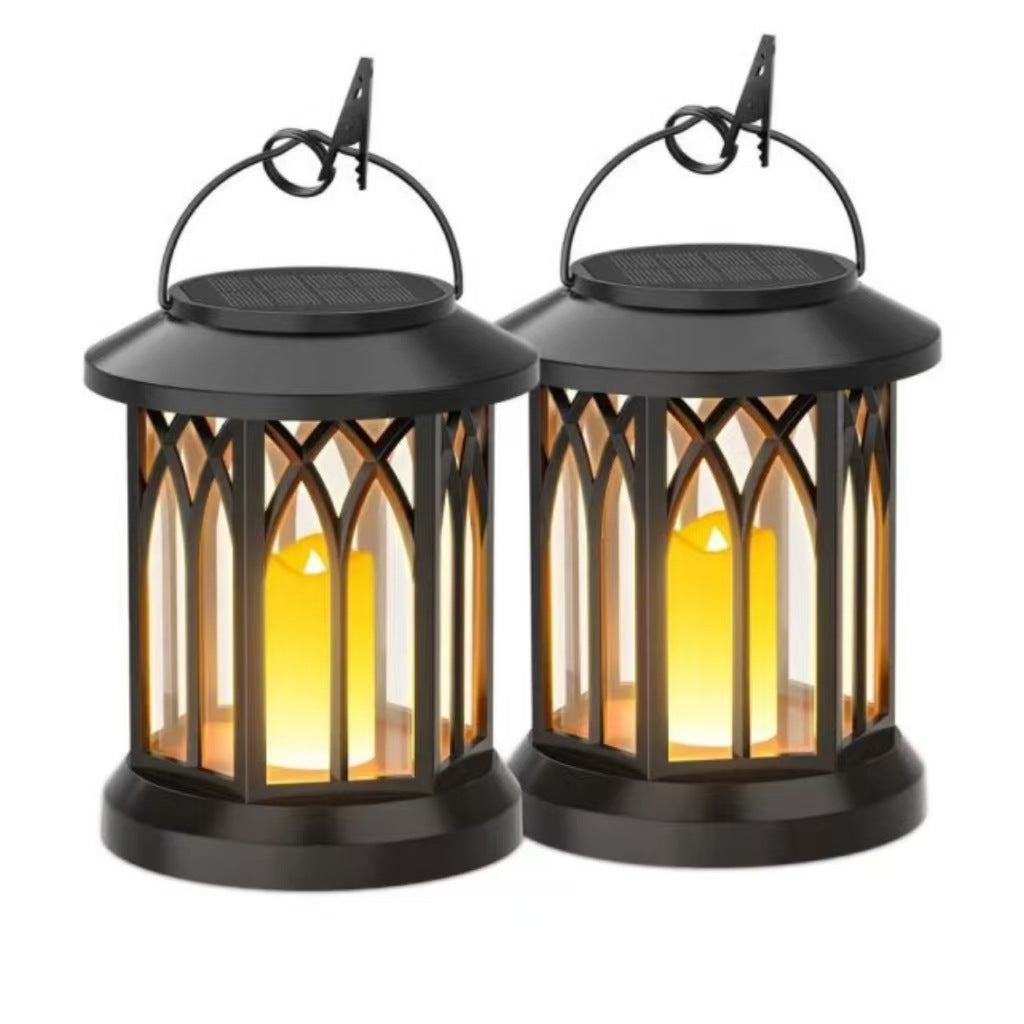 Solar-Powered Hanging LED Lantern Set with Flickering Flameless Candle and Metal Clip Hook | Kelmera