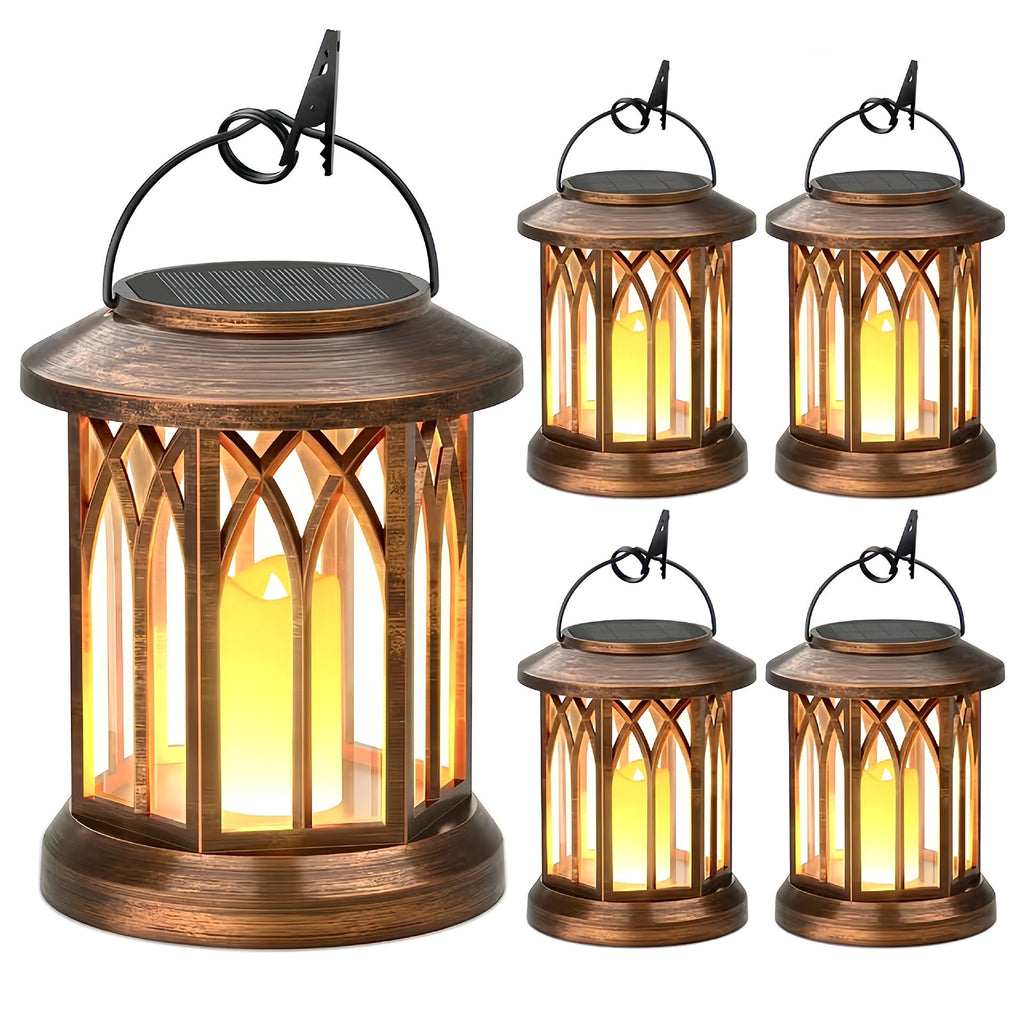 Solar-Powered Hanging LED Lantern Set with Flickering Flameless Candle and Metal Clip Hook | Kelmera