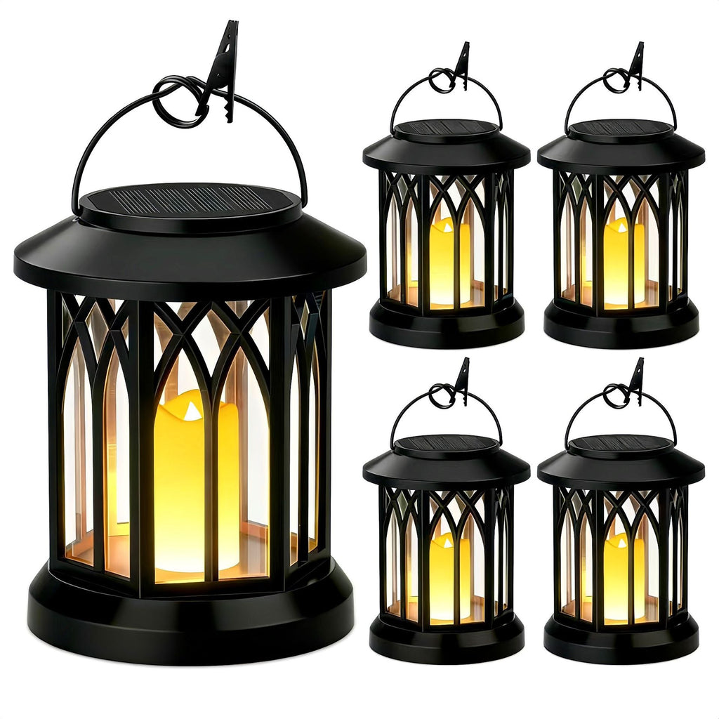 Solar-Powered Hanging LED Lantern Set with Flickering Flameless Candle and Metal Clip Hook | Kelmera