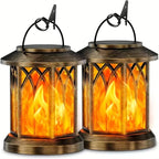 Solar-Powered Hanging LED Lantern Set with Flickering Flameless Candle and Metal Clip Hook | Kelmera