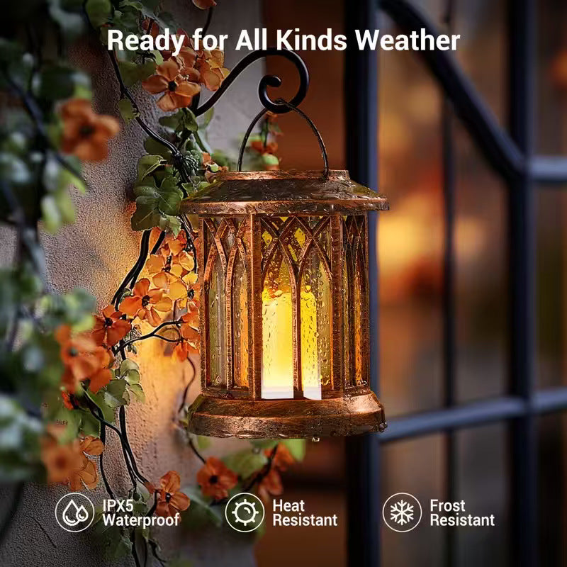 Solar-Powered Hanging LED Lantern Set with Flickering Flameless Candle and Metal Clip Hook | Kelmera