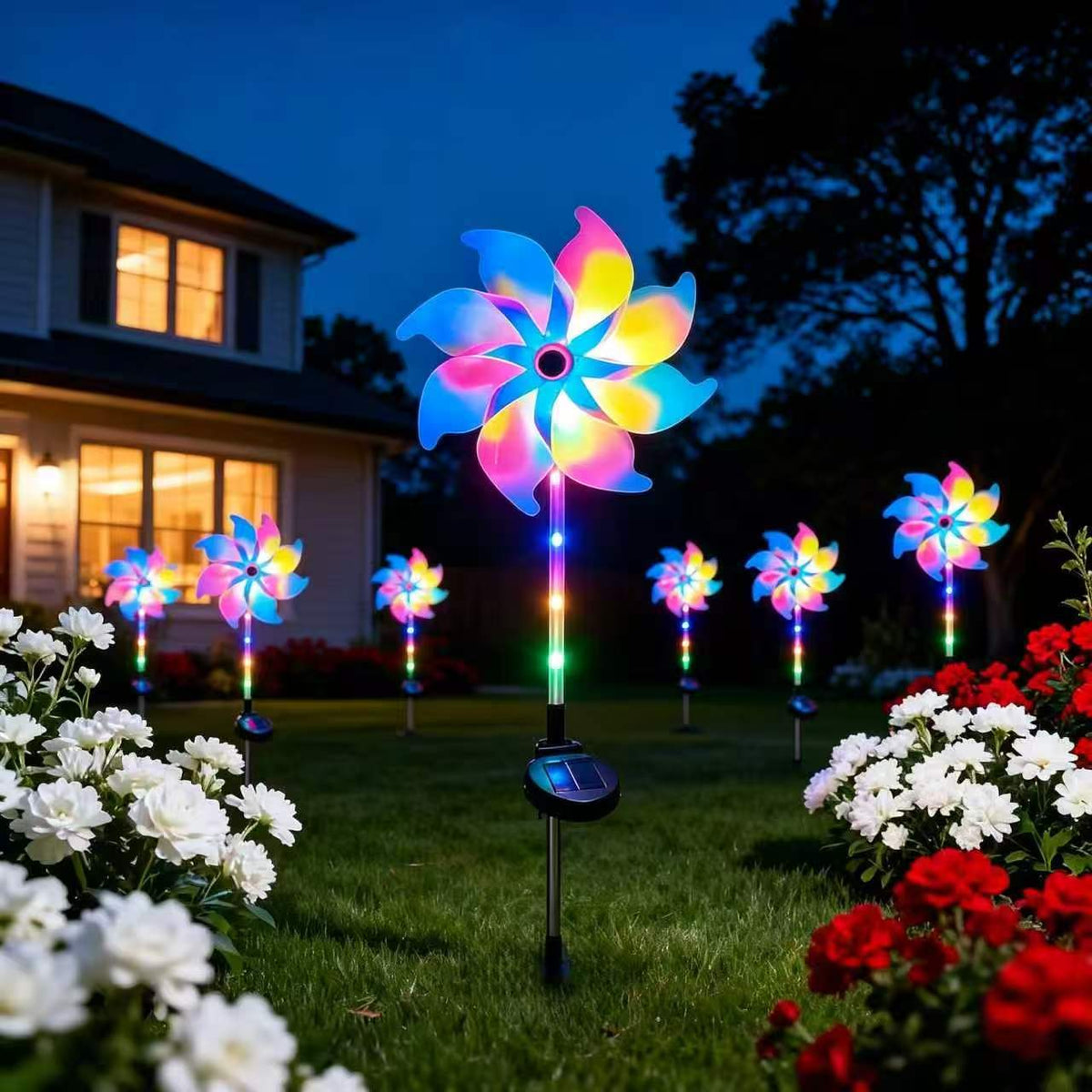 Solar-Powered LED Iridescent Flower Windmill Garden Stake | Kelmera
