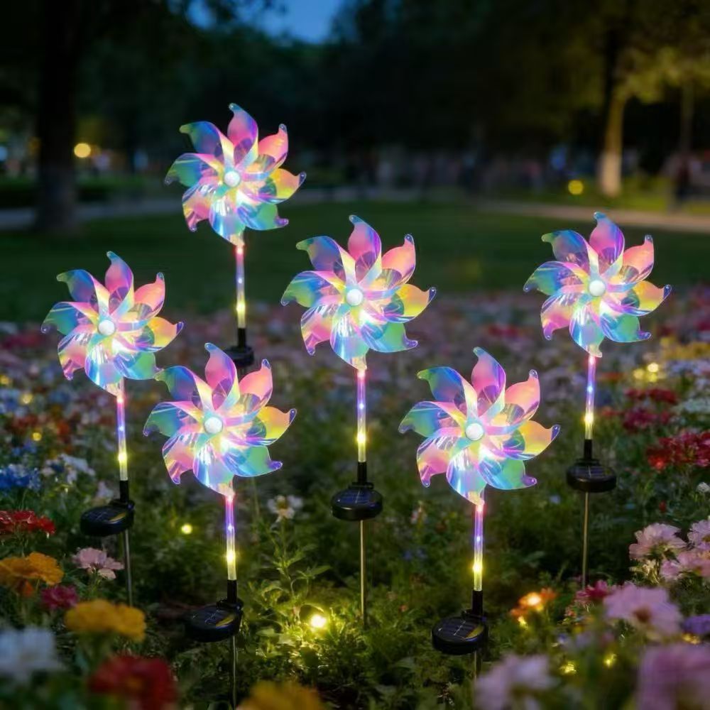 Solar-Powered LED Iridescent Flower Windmill Garden Stake | Kelmera