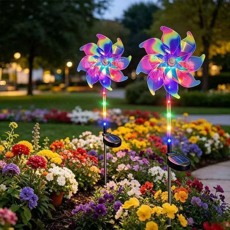 Solar-Powered LED Iridescent Flower Windmill Garden Stake | Kelmera