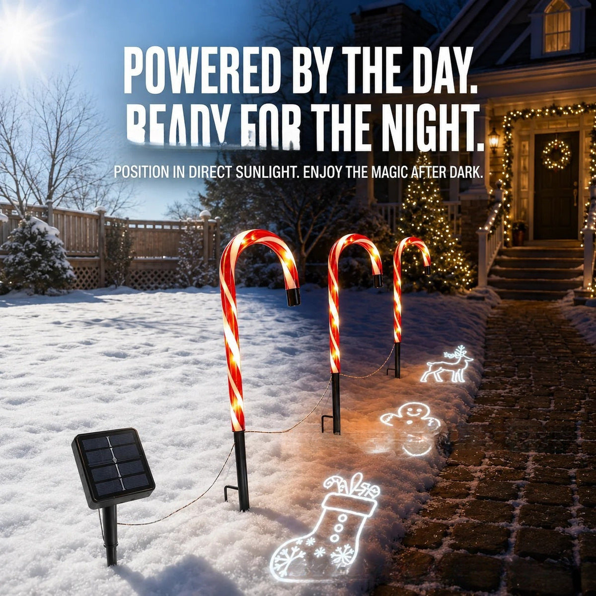 Solar-Powered Projecting Candy Cane Path Lights | Kelmera