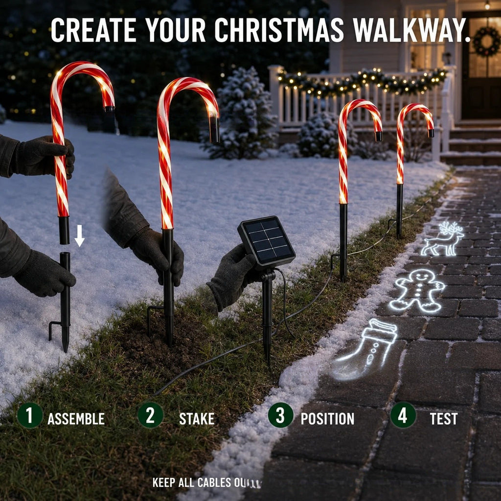 Solar-Powered Projecting Candy Cane Path Lights | Kelmera
