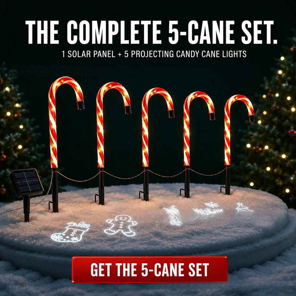 Solar-Powered Projecting Candy Cane Path Lights | Kelmera