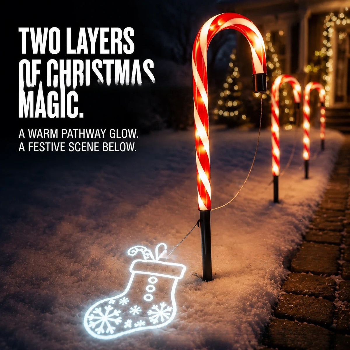 Solar-Powered Projecting Candy Cane Path Lights | Kelmera