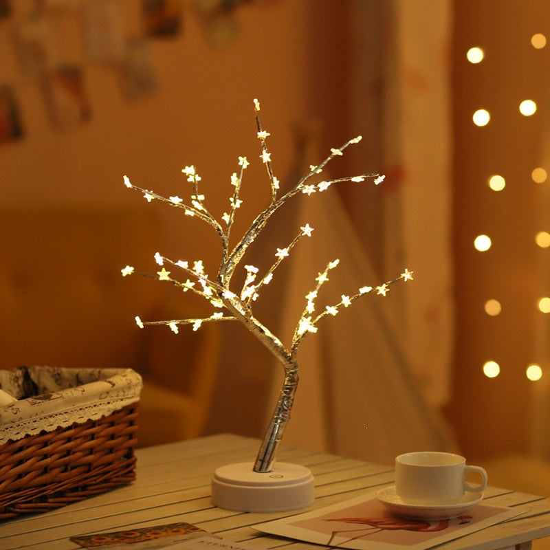 Star-Decorated LED Branch Table Lamp with Warm Micro Dimmable Lights | Kelmera