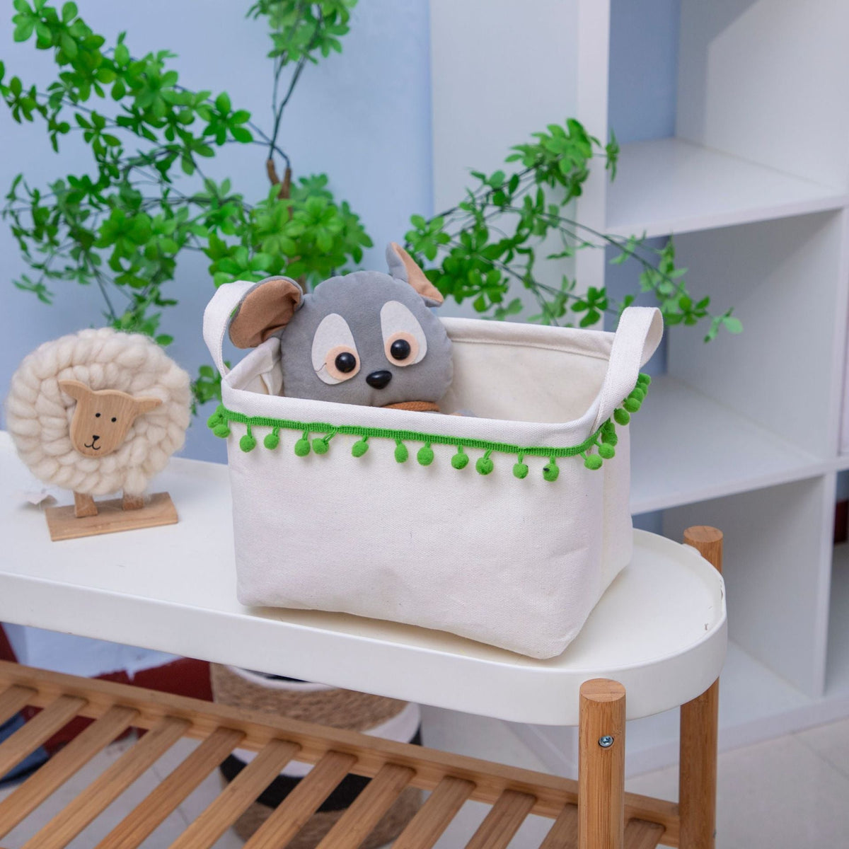 Storage Basket with Decorative Pom-Pom Trim | Kelmera