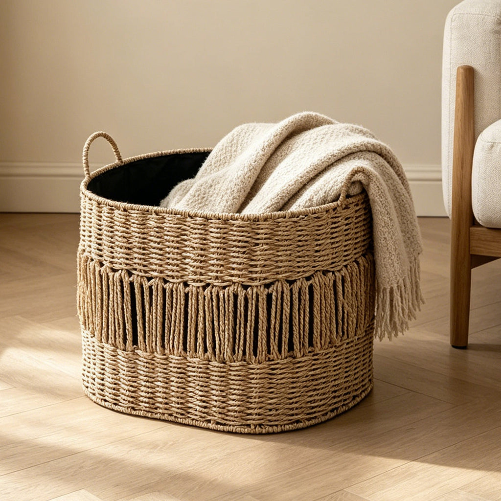 Storage Basket with Elegant Fringe Design | Kelmera