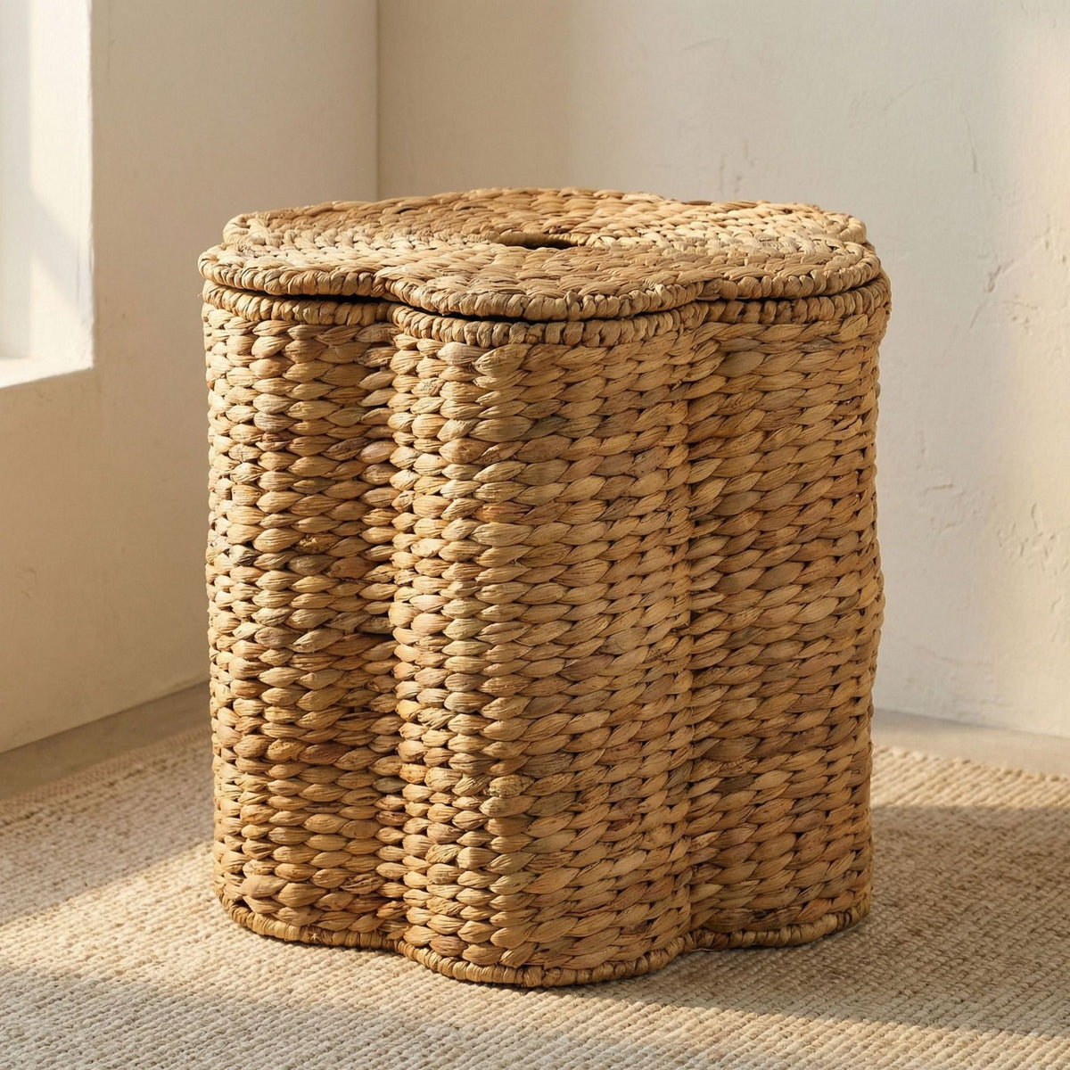 Storage Basket with Lid Woven Natural Fiber Soft Textile | Kelmera